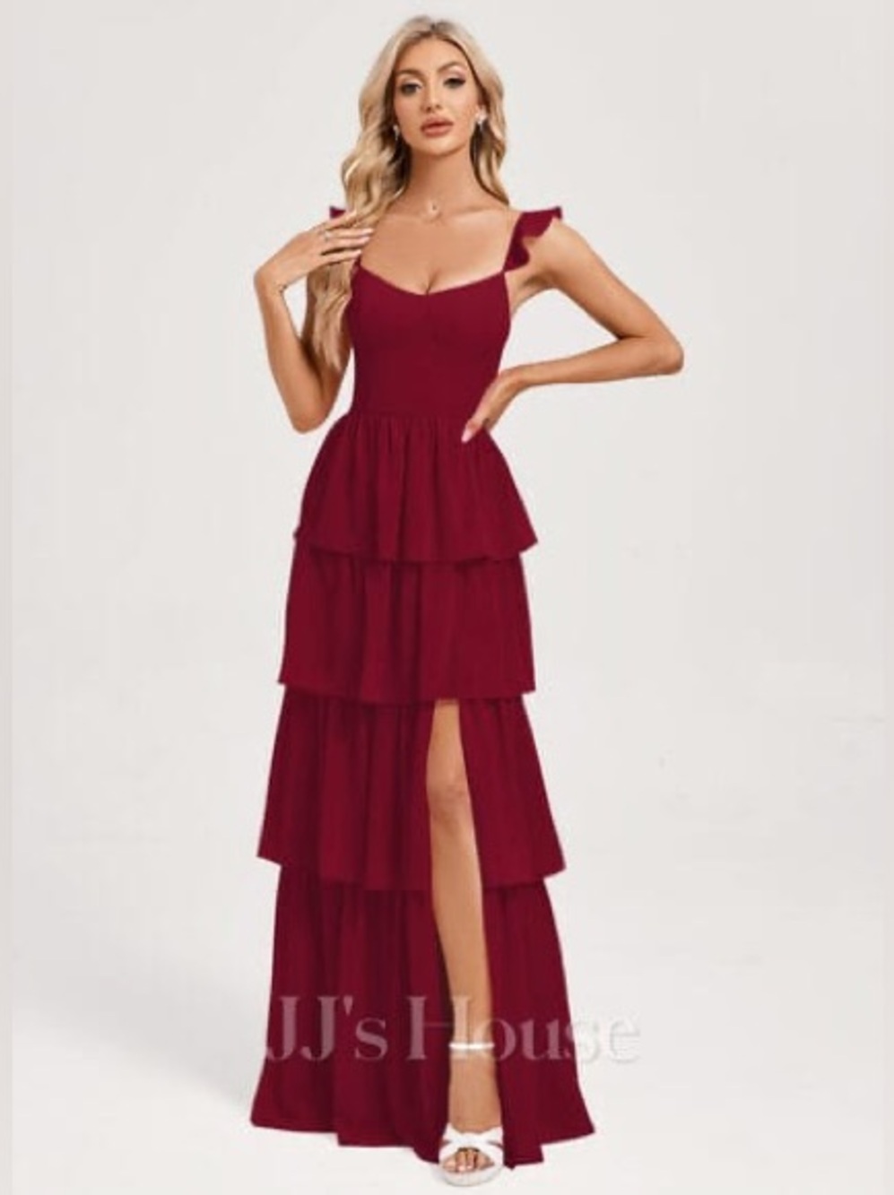 Burgundy Chiffon Tiered Bridesmaid Dress – NEW, Never Worn